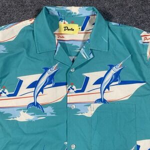 Duvin Design Big Catch Leisure Stretch Button Shirt Mens Small Hawaiian Fishing